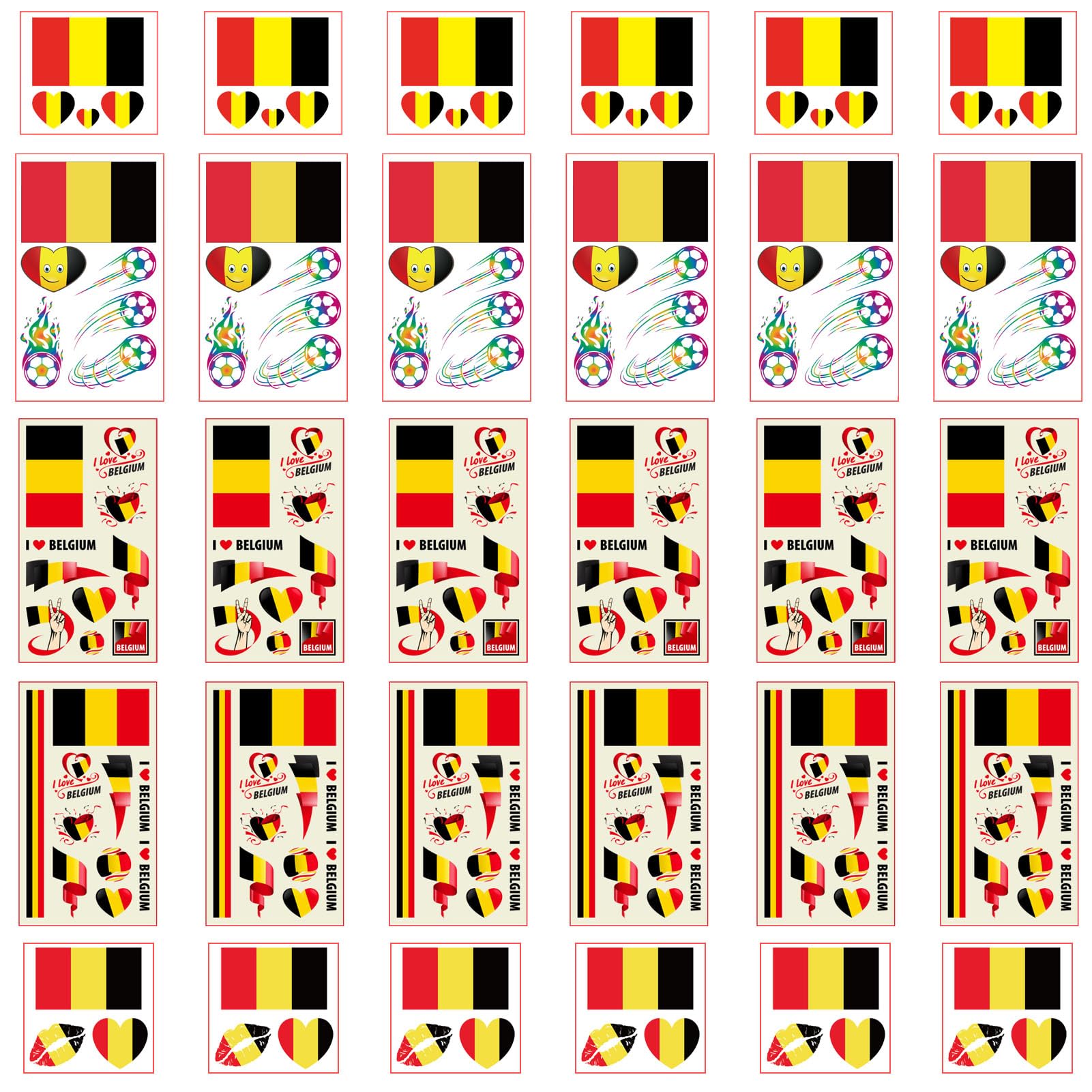 Autousa 30x Temporary Tattoos of Belgium Flag for International Competitions 2024 European Championship Football World Cup Face Waterproof Flags Stickers (30 Sheets） — image 1