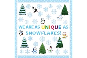 BkeeCten 116pcs Winter Season Snowflakes Bulletin Board Decoration Set with 10 Sheets Glue Dots, Cute Penguin Snowman Winter-Theme Cardstock for Christmas Classroom Office Bulletin Board Decor