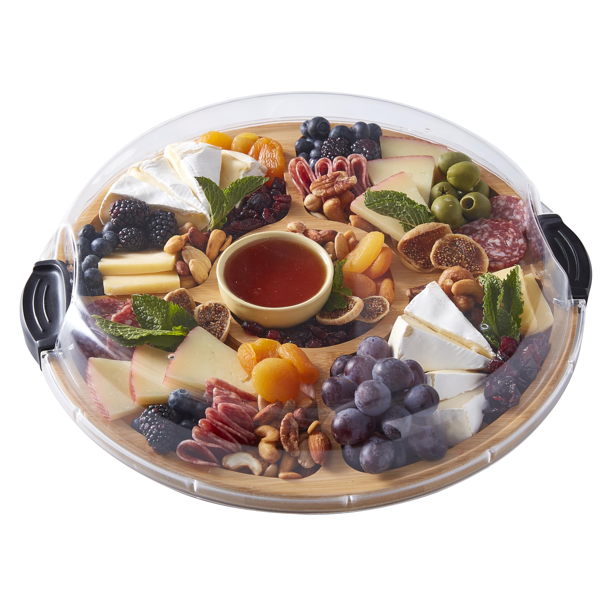 FARBERWARE Build-a-Board Cutting Board with Five Compartments and Clear Locking Lid for Charcuterie, Snacks, and More, Bamboo