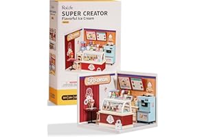 Rolife Super Creator Series, DIY Mini Ice Cream Store Dollhouse House Kit, Bulid Scenary for Action Collectible Figures,Creative Gifts for Women Kid Adults