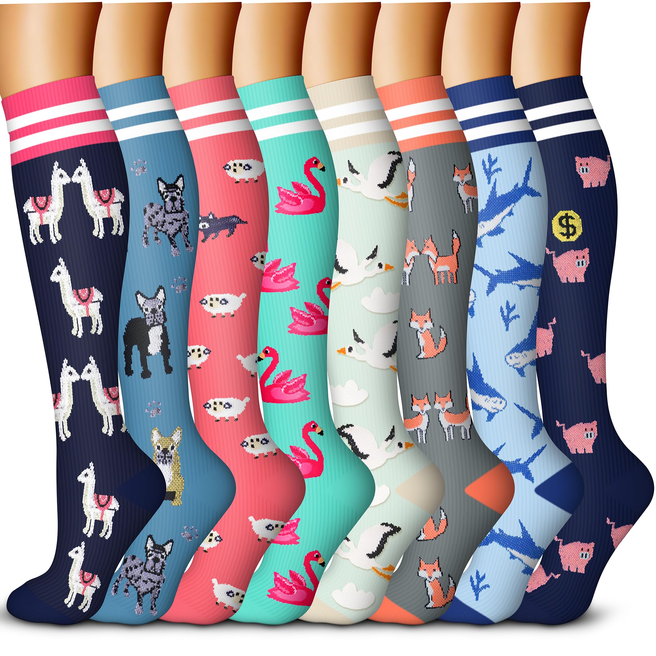 Photo 1 of QUXIANG Copper Compression Socks for Women & Men Circulation (8 Pairs) - Best for Running Athletic Cycling - 15-20 mmHg (L/XL,Multi 33)