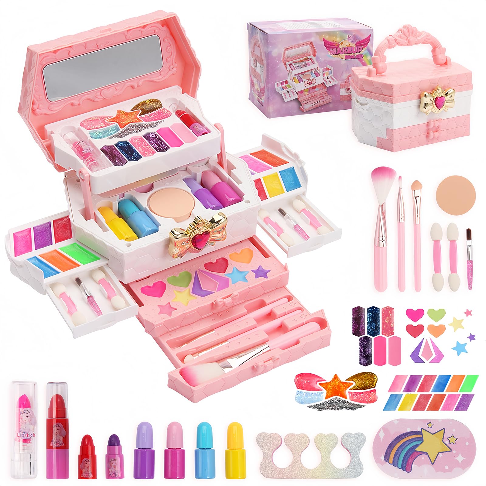 iFunLong Kids Makeup Sets for Girls, Washable and Safe Make Up Set Girls Toys, Childrens Princess Play Games Toys Presents, Princess Christmas Birthday for Age 3-12 Year Old Girl