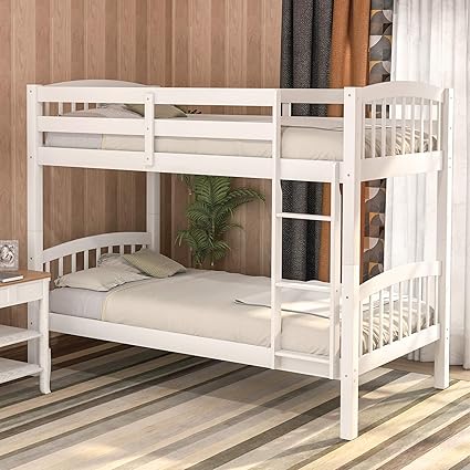 Harper Bright Designs Bunk Bed Solid Wood Twin Over Twin Bunk Beds With Ladder White Amazon In Home Kitchen Solid Oak Twin Bunk Beds