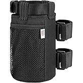 KEMIMOTO 1 Pack Cup Holder, Roll Bar Cup Holder for UTVs Wheelchair Scooter Walker Rollator Bike Golf Cart Boat with Mesh Pockets and Sticky Straps,