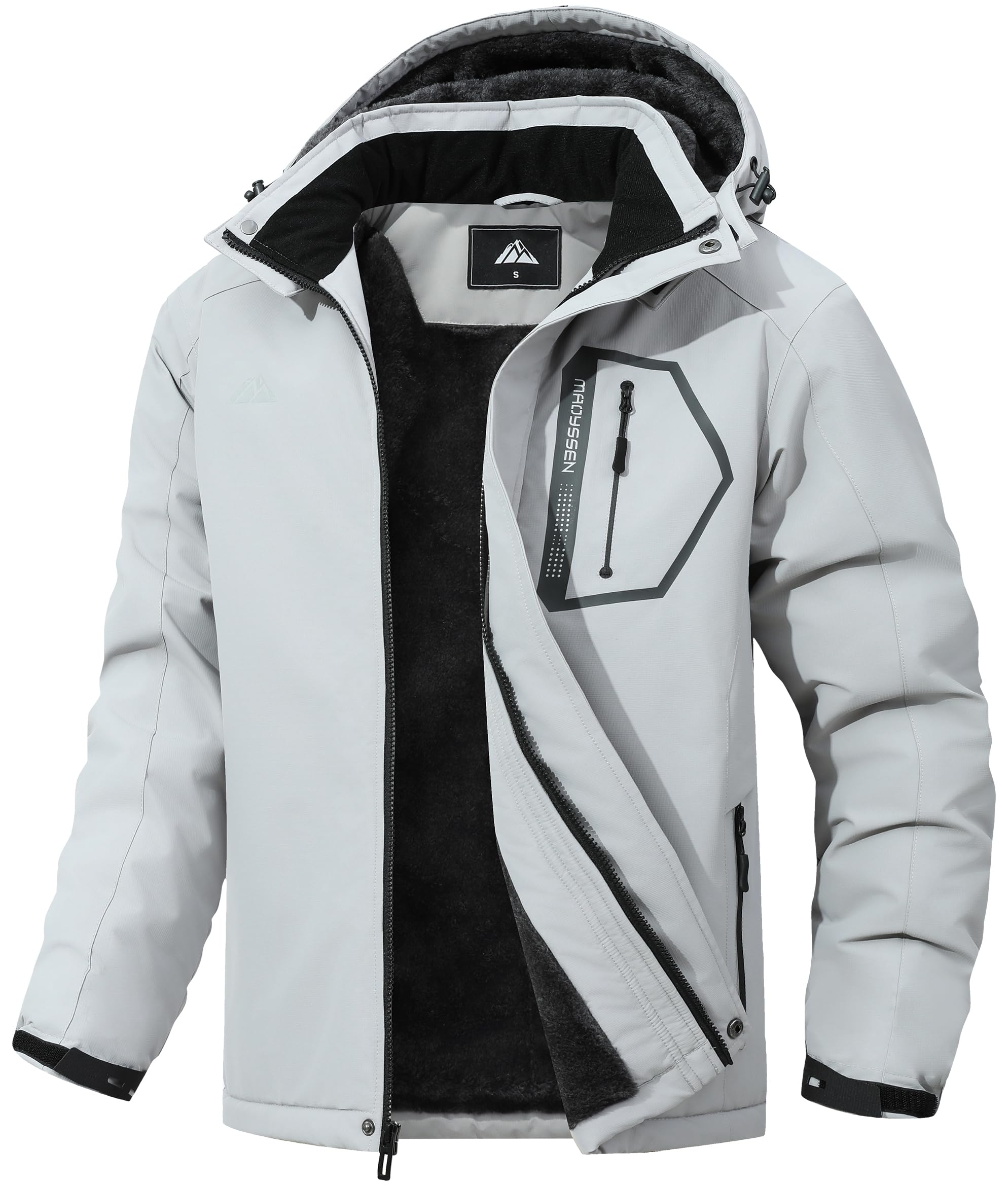 Photo 1 of MAOYSSEN Men's Ski Jacket - Waterproof Windproof Fleece Lined, Hooded Design for Winter Multi-Pocket Winter Rain Jacket, Ideal for Skiing & Cold-Weather Outdoor Activities SIZE UNKOWN