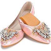KUNWFNIX Women Ballet Flats Rhinestone Wedding Ballerina Shoes Foldable Sparkly Comfort Slip on Flat Shoes