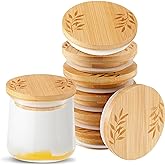6 Pcs Yogurt Jar Lids Compatible with Oui, Bamboo Lids with Silicone Ring | Reusable Lids Compatible with Oui/ La Fermiere Yo