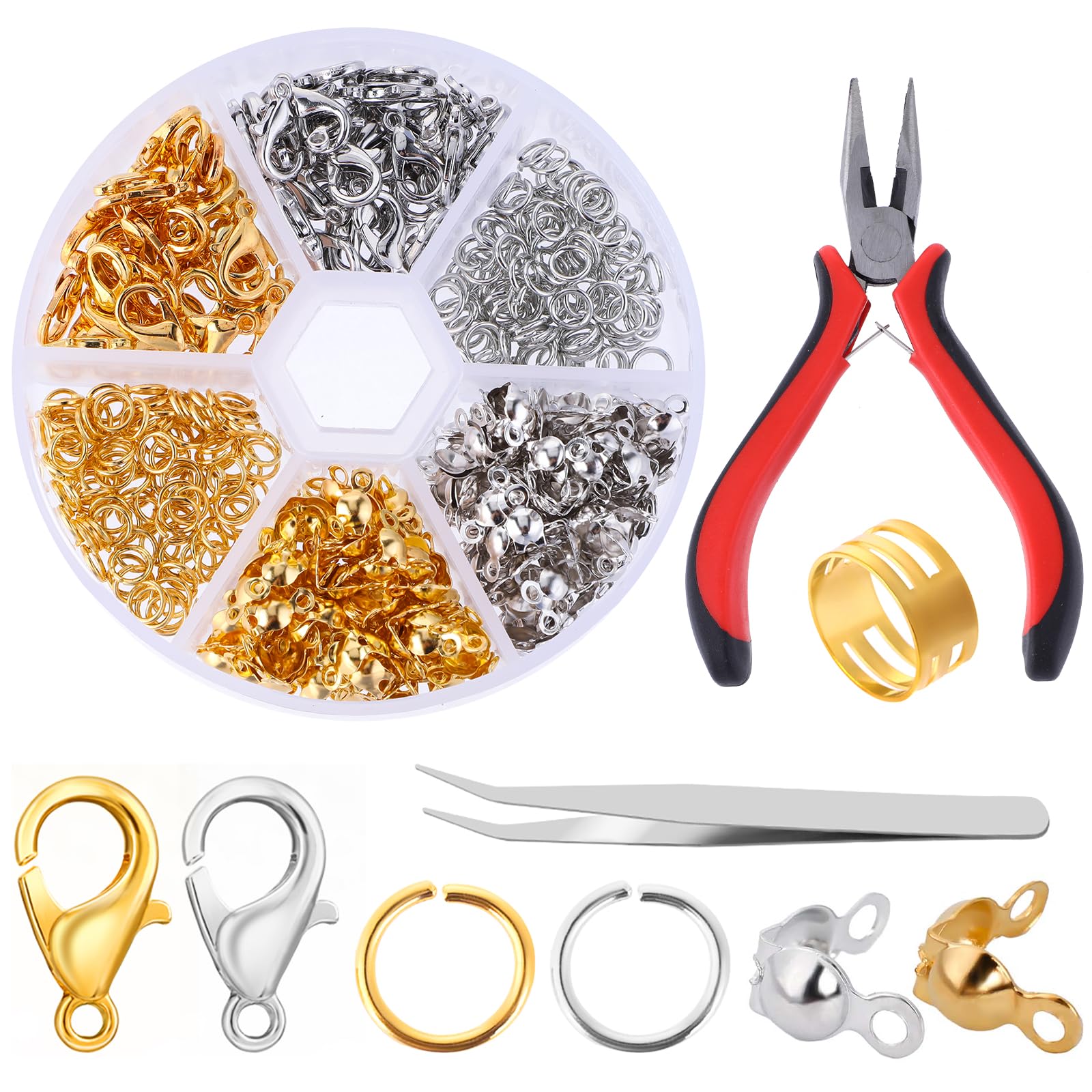 simarro 460 Pcs Lobster Clasps Set, Lobster Clasps for Jewelry Making with Closed Jump Rings Pliers Tweezers, Metal Closures Clasps for DIY Craft Bracelet Necklace Ankle Making (Gold Silver)