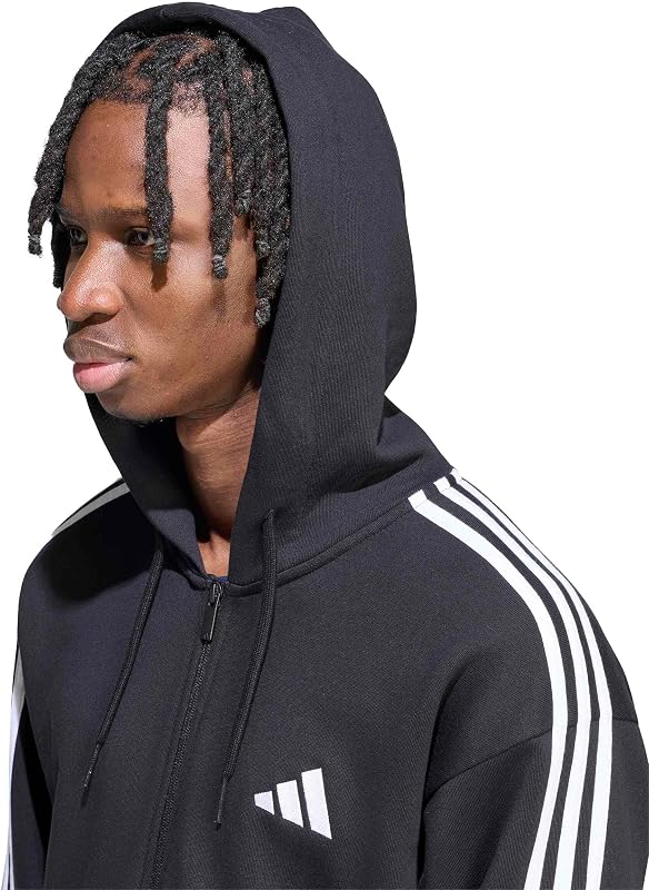 Herren Essentials 3-Stripes French Terry Full-Zip Hoodie Sweatshirt, Black/White, M — Foto 3 von 6