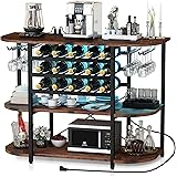 DKLGG Bar Table Cabinet with Charging Station Wine Rack Freestanding Floor, 47'' Wine Rack Table with LED Light and Storage,