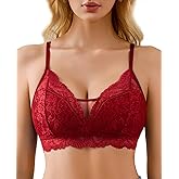 Avidlove Lace Bras for Women Sexy Bralette Thin Unlined Wirefree Everyday Bras Racerback Soft (Wine Red,XL)