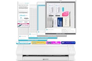 SILHOUETTE AMERICA Silhouette Cameo 4 Plus Bundle with 2 Autoblades, 3 Different Cutting mats, CC Vinyl Tool Kit, 100 Designs, and Access to Ebooks, Classes and More