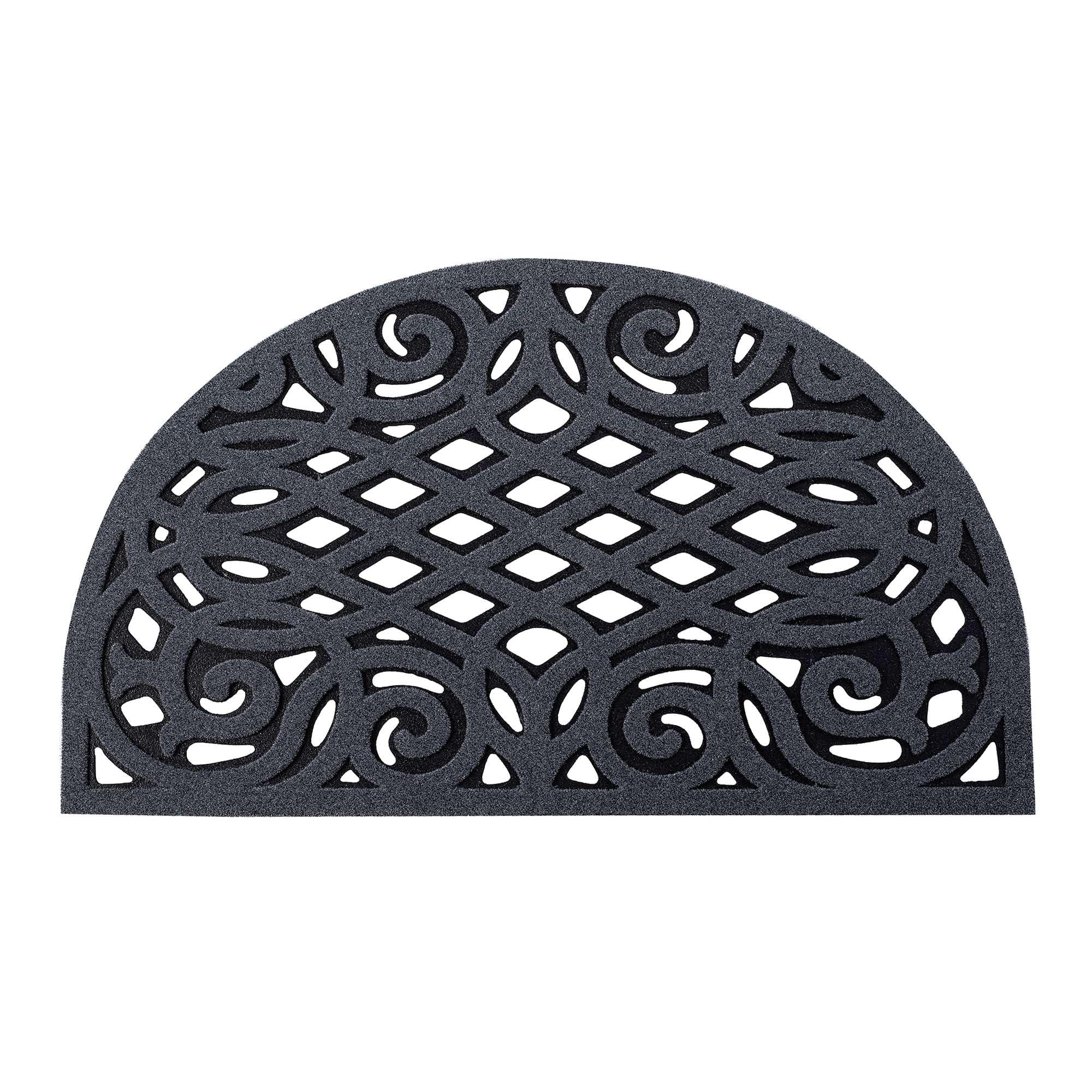 Nicoman Outdoor Rubber Door Mat, Non-Slip Heavy Duty Doormat Step Barrier Anti-Fatigue Boot Scraper Eco-Friendly Victorian Style Indoor Outdoor Entrance Mat Drainage - (Grey, Half-Moon, 75 x 44cm)