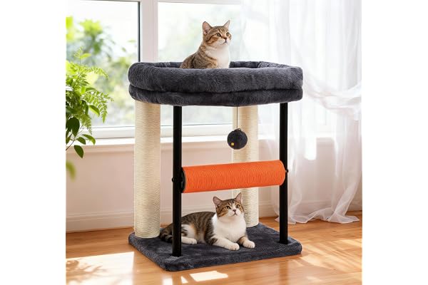 Hey-brother Cat Tree, Sturdy Tower with Sisal-Wrapped Columns, MPJ010SG | 18.9 Inches Cats Scratching Posts with Bed, Plush T