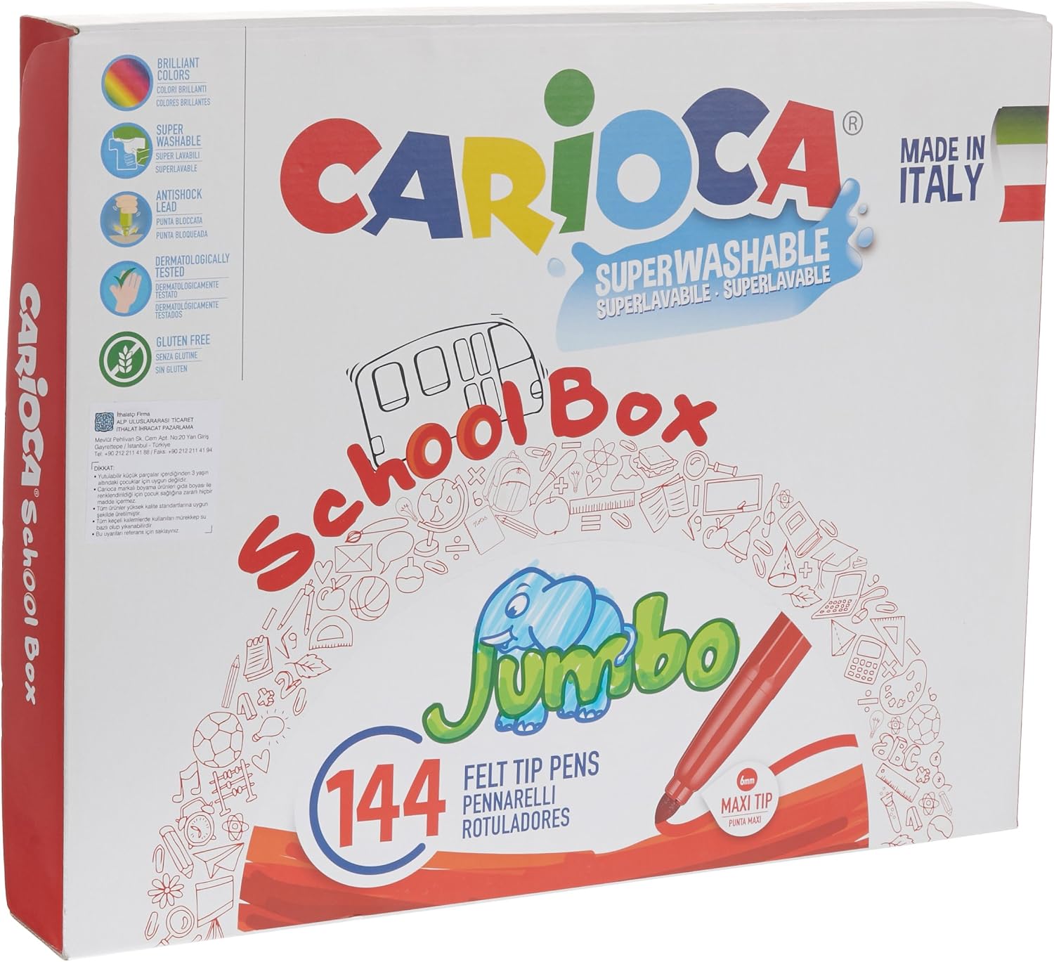 Maxi Jumbo School Box Tip Markers - 144 Units, multicoloured, 1 count (Pack of 144)