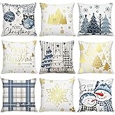 RUIZHUO 9 PCS Christmas Pillow Covers 18x18 Inch Holiday Throw Pillowcases Xmas Tree Decorative Cushion Covers for Sofa Bedroom Decor Winter Home Decorations