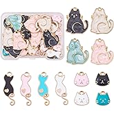 COGCHARGER 60 Pieces Enamel Cat Charm Pendant Alloy Enamel Animal Pendants Light Gold for Jewelry Necklace Bracelet Earring Making