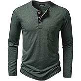 LucMatton Men's Lightweight Henley Shirt Casual Stretch Slim Fit Long Sleeve T-Shirt with Pocket
