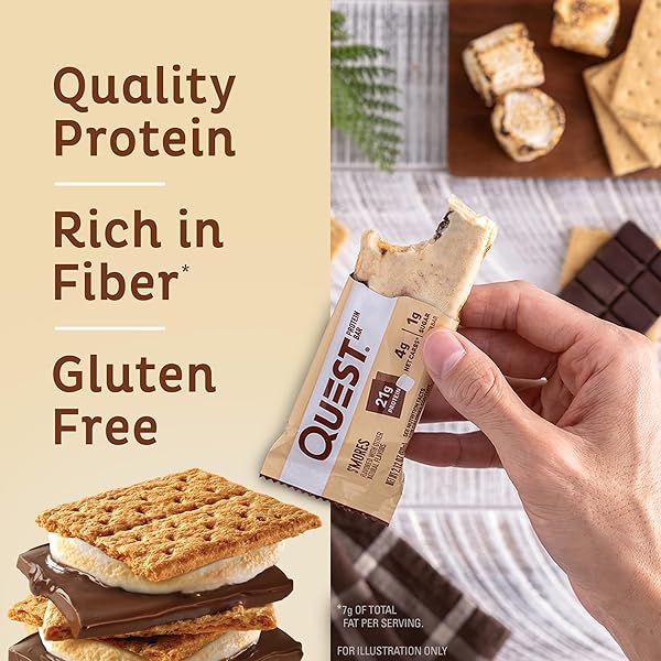 QUEST NUTRITION S’MORES PROTEIN BARS, 21G PROTEIN, 1G SUGAR, 4G NET CARB, GLUTEN FREE, KETO FRIENDLY, 12 COUNT