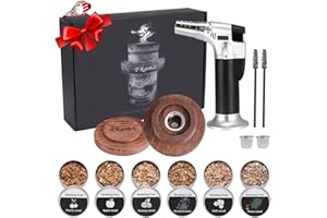 Fkamz Whiskey Smoker Kit with Torch, Cocktail Smoker Kit with 6 Flavors Wood Chips Old Fashioned Drink Smoker Infuser Kit Gift for Men(No Butane)