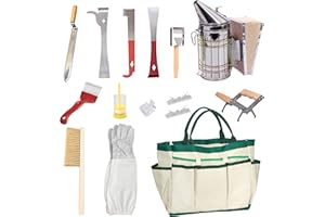 BeeCastle 14 Pcs Beekeeping Tools Starter Kit, Bee Keeping Supplies-All Bee Hive Tools Kit with Organizer Tote and Beekeeping Gloves for Beginners and pro Beekeepers