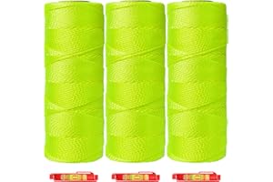 BSRHOME Mason Line String Line 3 Pcs,600 Ft Length Nylon Twine,18 Braided Nylon String for Gardening Or Masonry Tools,Twine String for Gardening,Yellow