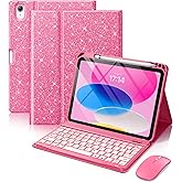 Hamile for iPad A16 Case with Keyboard - Mouse Backlit Wireless Detachable Keyboard Glitter Folio Cover with Pencil Holder for iPad 11th Gen A16 11-inch 2025 10th Generation 10.9 Inch 2022 - Pink