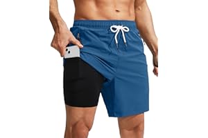 Viodia Men's Swim Trunks with Compression Liner Quick Dry Board Shorts Swimsuit Swimwear for Men with Zipper Pockets