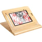ELETIUO Tablet Desktop Stand Height Adjustable,Foldable Bamboo Drawing Ipad Holder,Multi-Angle Portable Stand Organizer,Compatible with 12.9 inch ipad pro 3rd/4th Gen