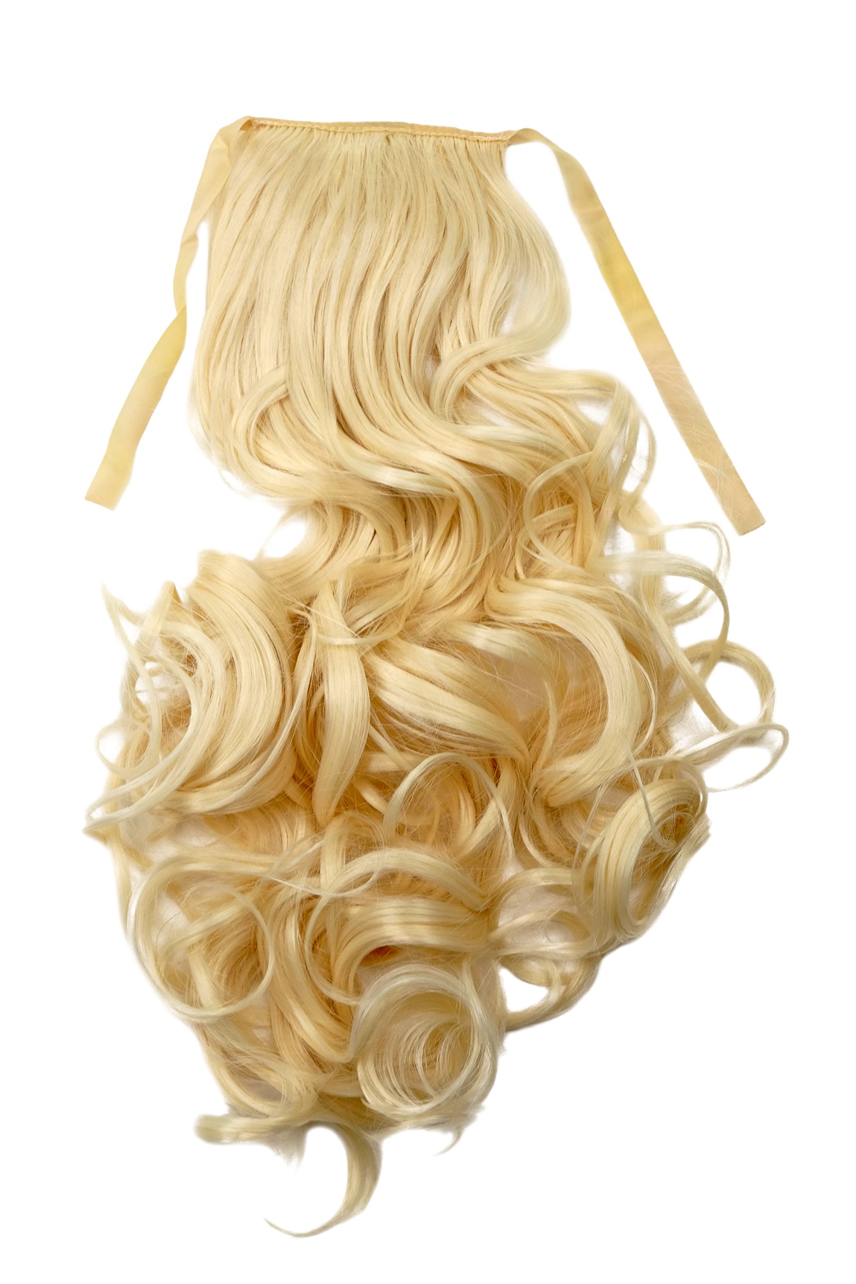 Hairpiece PONYTAIL (comb & ribbon wrap-around system) extension pigtail very long (24 inches) slightly CURLED wavy BRIGHT BLOND platinum YZF-1094HT-613