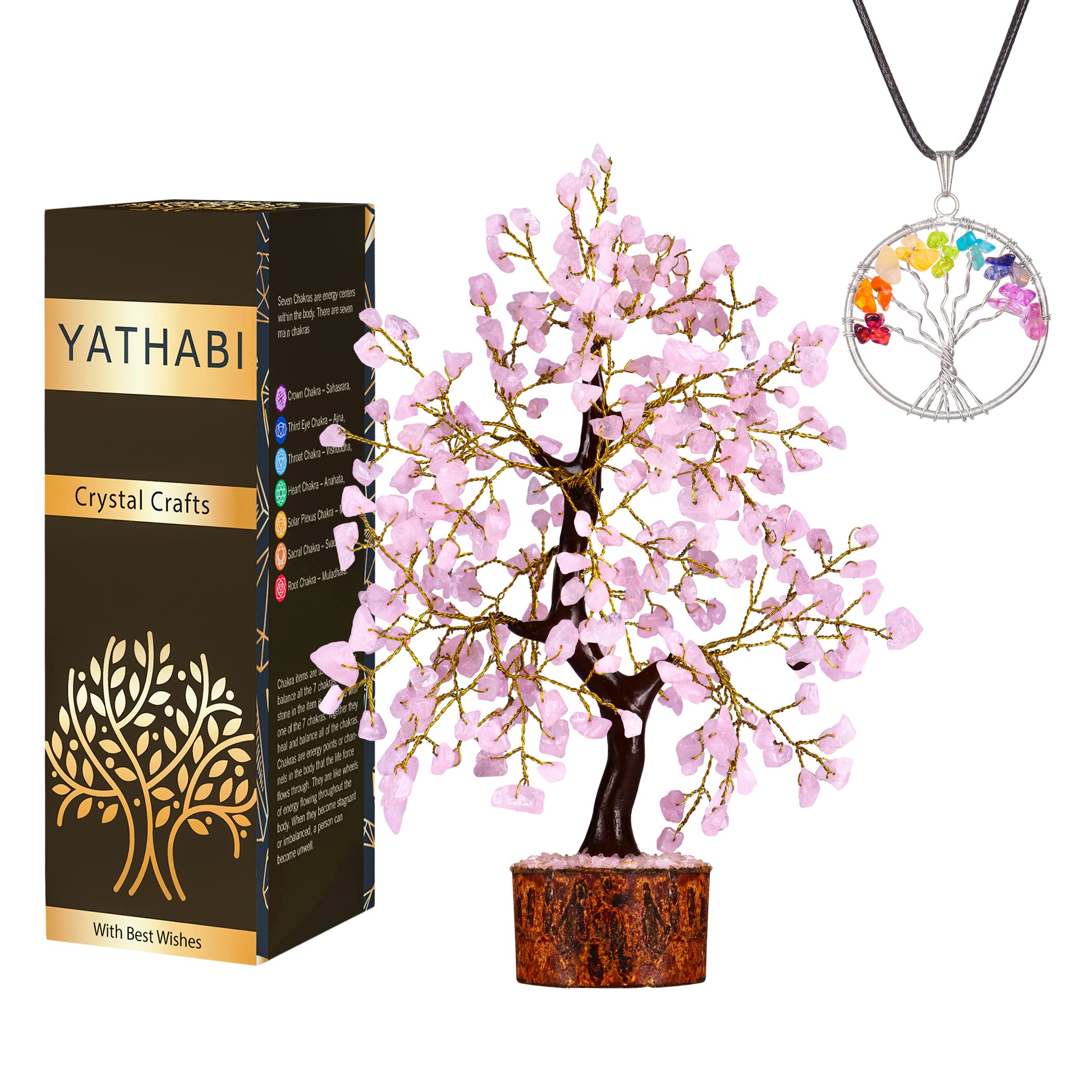 Rose Quartz Crystals - Healing Crystal Tree - Quartz Crystal - Gem Stones - Bonsai Tree - Crystal Money Tree - Feng Shui - Meditation Gift - Chakra Tree - Good Luck - Positive Energy