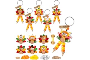 WATINC Turkey Beaded Wooden Keychain Craft Kit - DIY Thanksgiving Day Thankful Turkey Beads Key Chain Making Craft