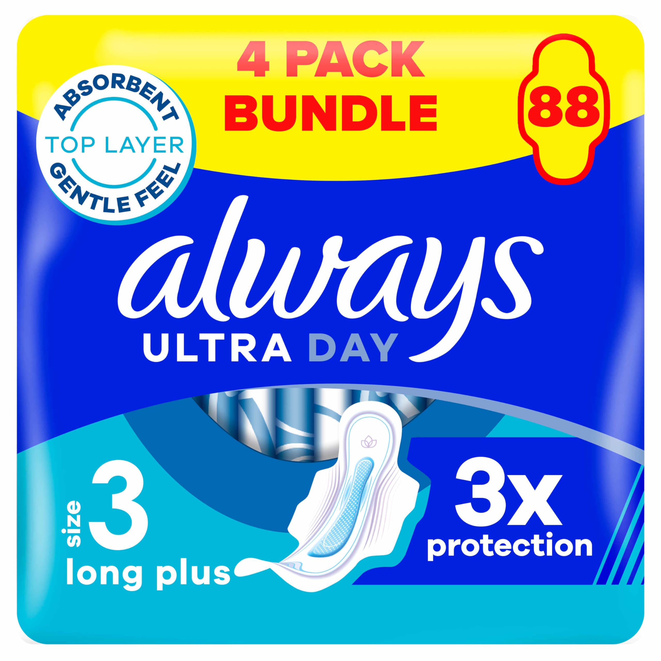 Always Ultra Sanitary Towels Day & Night (Size 3) Wings X22 Pads, Super Absorbent and Ultra Thin, for Menstrual Periods 22 x 4