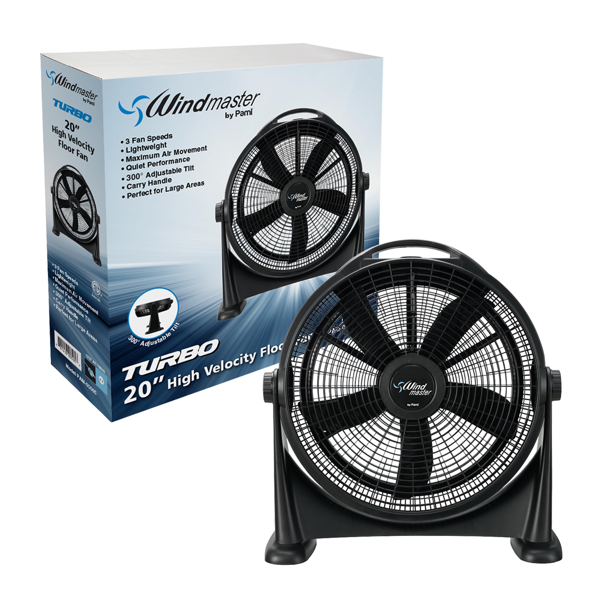 Photo 1 of PAMI Turbo 20” High-Velocity Floor Fan - Quiet Portable Fan With 3 Speed Levels & Carry Handle- Adjustable Head Powerful Air Flow Industrial Fan- Heavy-Duty Electric Box Fan For Bedroom Home Office