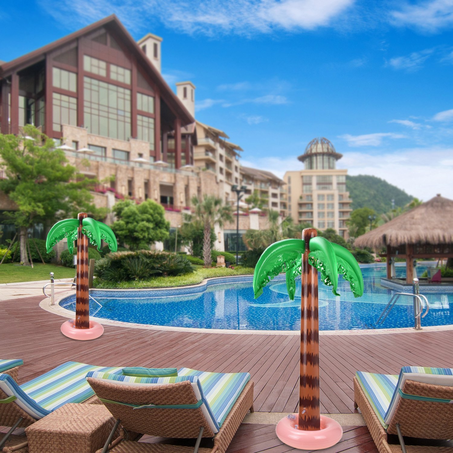 Alcoon 2 Pack Inflatable Palm Trees 90 CM Coconut Trees Beach Backdrop Favor for Tropical Hawaiian Luau Party Decoration