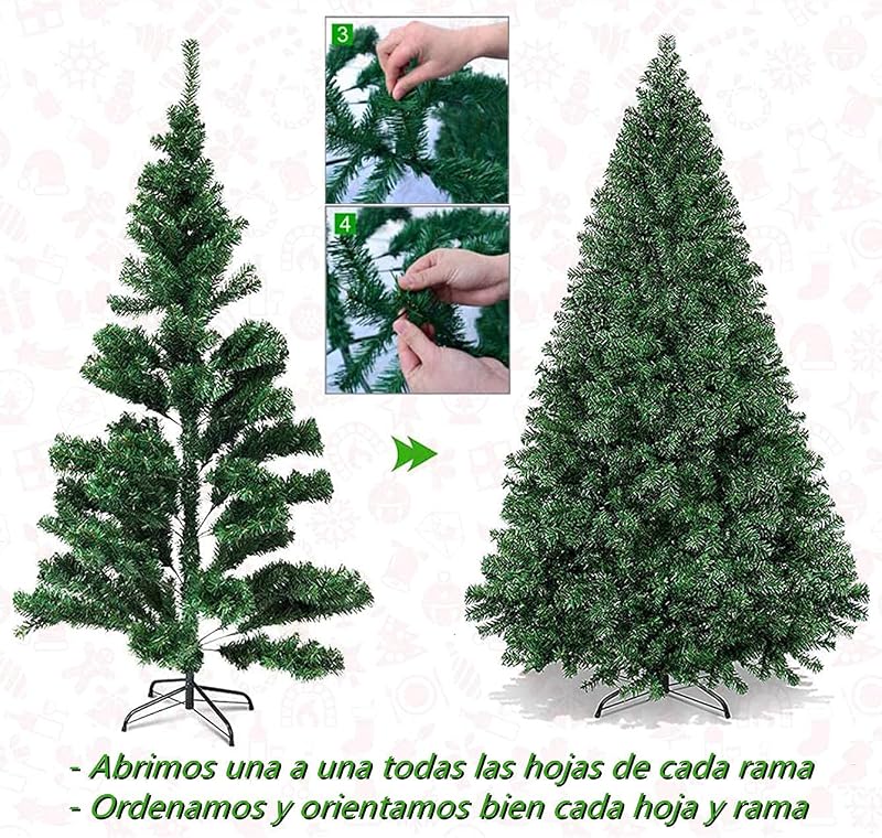 SOLAGUA Árbol de Navidad Artificial Extra Relleno, Arboles con Hojas de Espumillón 150cm a 300cm de Primera Calidad, Súper Natural C/Soporte Metálico.(Verde, 180cm 617Tips) — foto 5 de 6