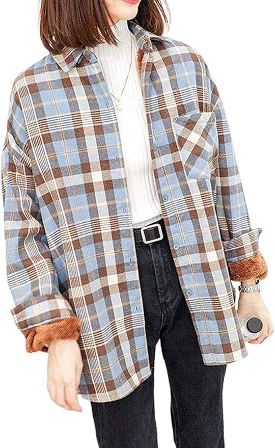 Women's Heavyweight Fleece Lined Casual Button Down Plaid Flannel Shirt