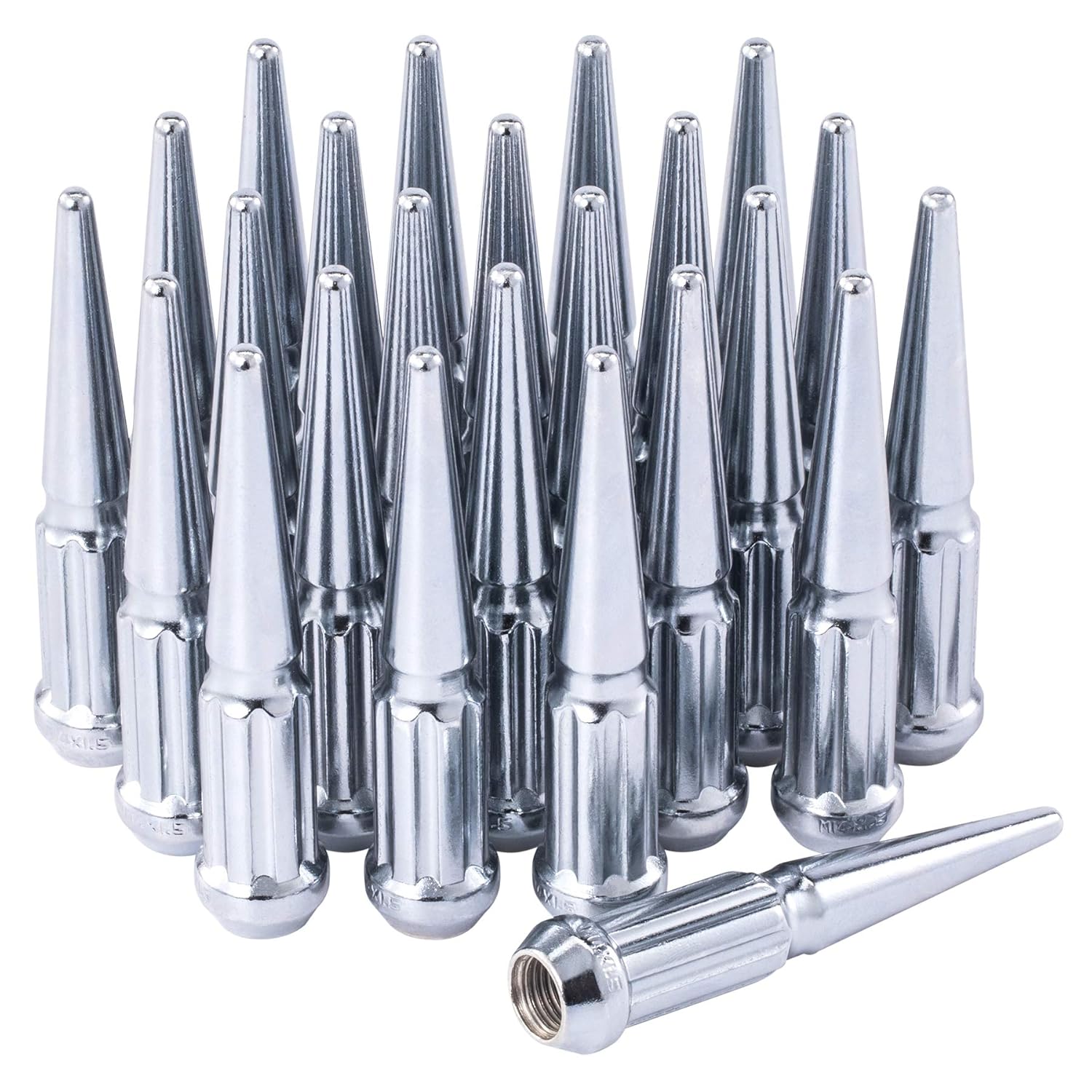 M14x1.5 Spline Spike Lug Nuts with Cone Seat, 3/4" 19mm Hex 4.4x0.9 in. Chrome Plated Car Accessories Compatible with Chevrolet Silverado 1500 Tahoe Ford Expedition F-150 Ram 1500 & More, Set of 24: Industrial & Scientific