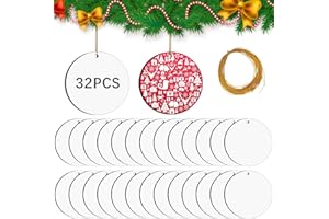 LAIHIULAAN 32 Pcs Round Sublimation Ornament Blanks, MDF Double Sided Sublimation Christmas Ornaments Blanks for Christmas Tree Decor DIY Crafts