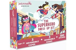 jackinthebox Superhero DressUp Costumes for Little Girls,Superhero Capes & Masks- Costumes + Crafts,3 Printed Superhero Capes + 3 Cool Masks, 350+ glitter stickers to decorate,DIY Creative Activity