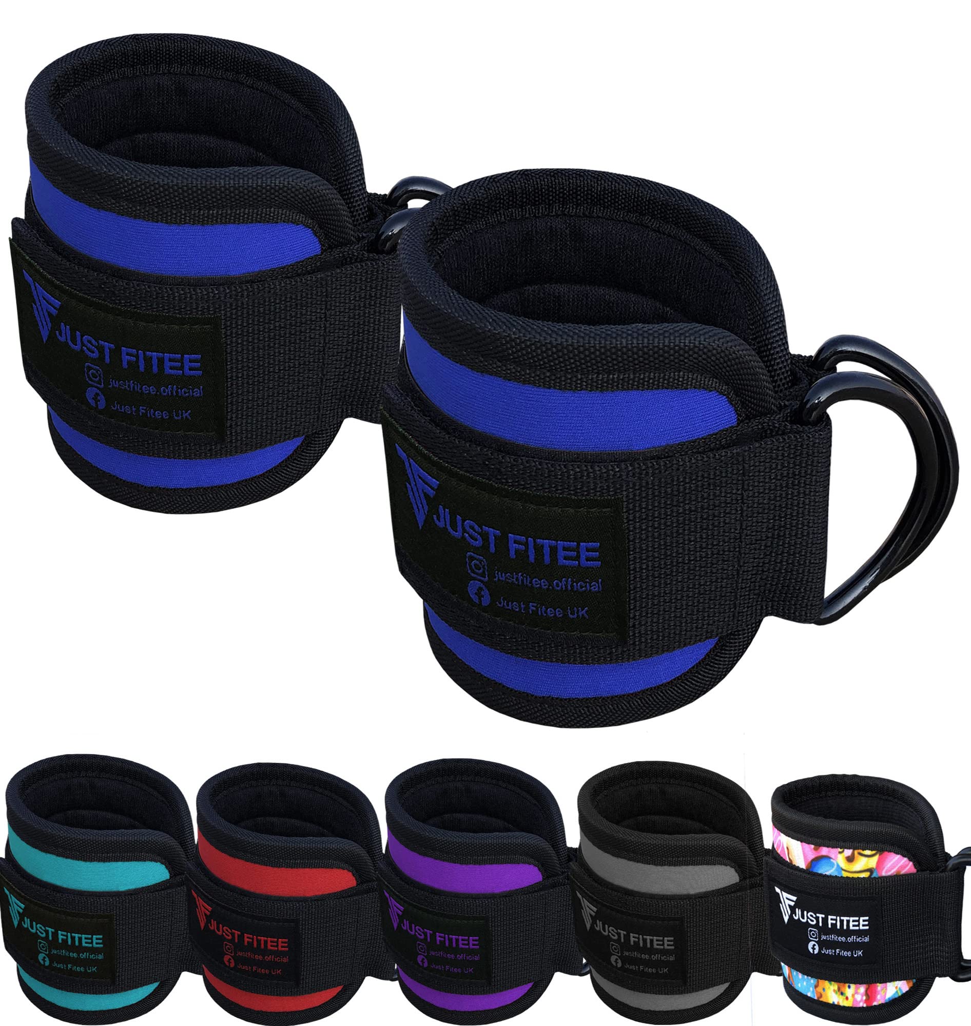 Just Fitee Ankle Straps for Cable Machine Attachments Gym Ankle Cuff for Kickbacks, Glute Workouts, Leg Extensions, Curls, Booty Hip Abductors Exercise for Men and Women, Adjustable Support (Blue)