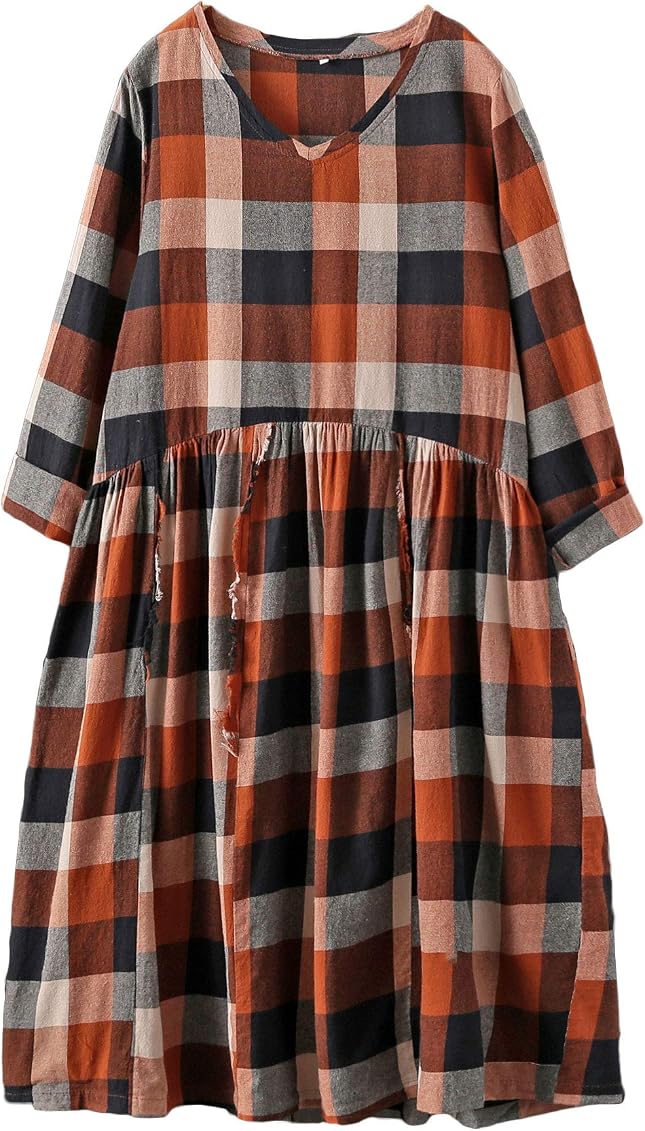 Mordenmiss Women's Plaid Midi Dress 