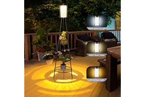Satucol 1 Pack 45.4'' Outdoor Floor lamp IP65 Waterproof, Solar Lights Outdoor with 2 Plant Stand,Outdoor Patio Decor with USB Charging Port 3 Lighting Modes for Porch Deck Yard and Garden