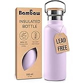 Bambaw Insulated Water Bottle 16 oz, Lavender Water Bottle Stainless Steel, Metal Water Bottle for Travel, Hot Water Bottle, Stainless Steel Water Bottle – Lavender Haze