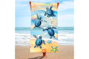 Bonsai Tree Turtle Beach Towel, Sea Turtles Large Microfiber Bath Towel Gifts for Women, Ocean Summer Starfish Seashells Funny Sand Free Quick Dry Travel Towels for Yoga Sports 31" x 63"