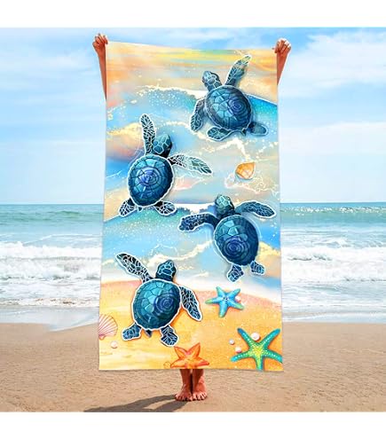 Baby Turtles Beach Towel 30x60 Inches - 100% Cotton, Soft & Absorbent, OEKO-TEX Certified