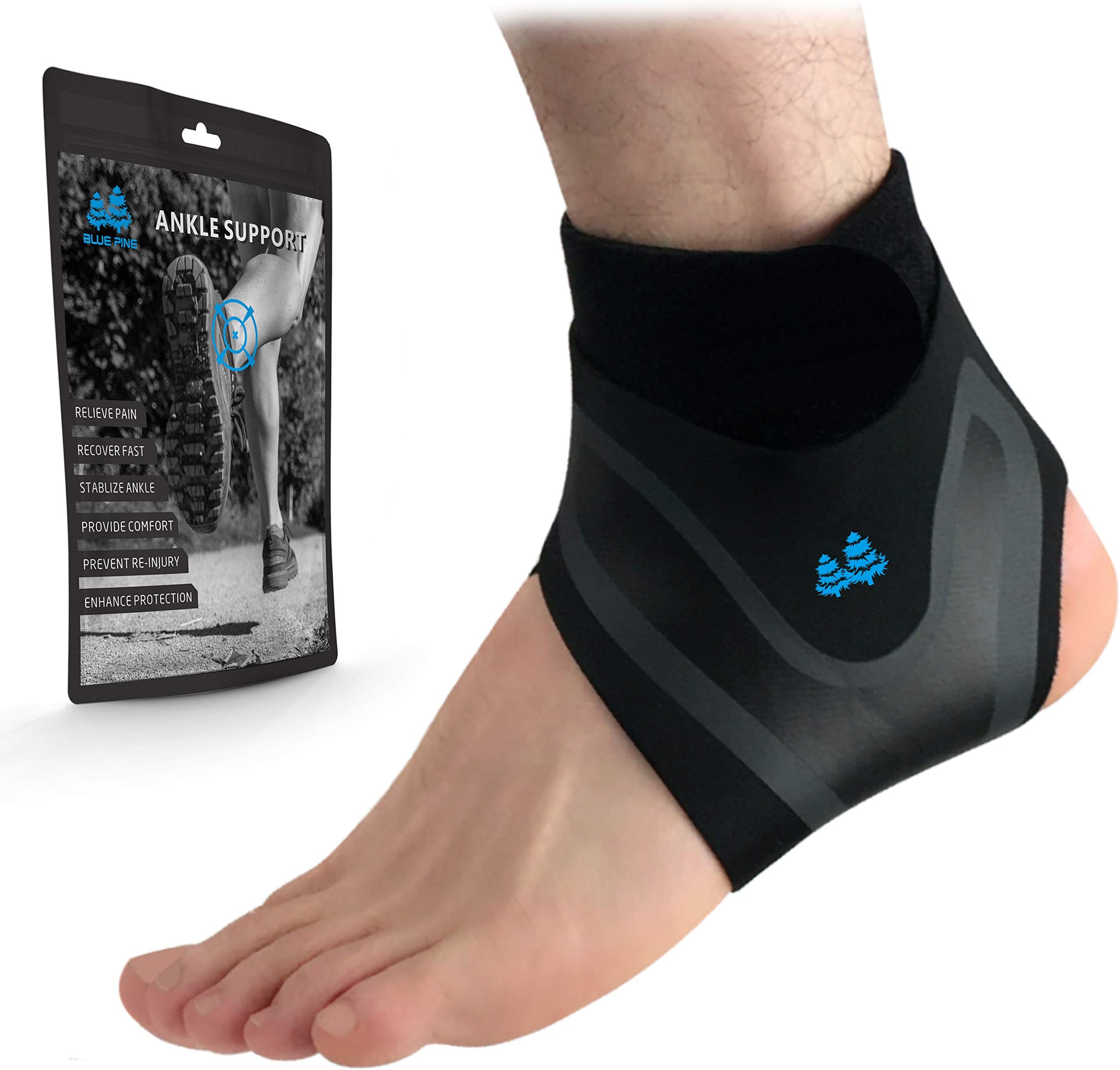 BLUE PINE Ankle Support Adjustable Lightweight Ankle Brace Breathable Material Ankle Sleeve for Men and Women, Single Unit (Left, Large)