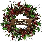 WreathDream 20 inch Artificial Christmas Wreath for Front Door Winter Wreath with Green Magnolia Leaves and Rusty Bells for Front Door Farmhouse Indoor Outdoor Holiday Home Decor
