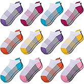 Comfoex 12 Pairs Girls Ankle Athletic Socks - 4-6, 8-10, 6-8 Years Old - Short Socks With Cushioned Sole