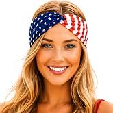 Shimmer Anna Shine Red White & Blue Patriotic Headband – American Flag Stars & Stripes Cotton Hair Accessory for Women & Girl USA Soccer Fans, 4th of July Party Accessories